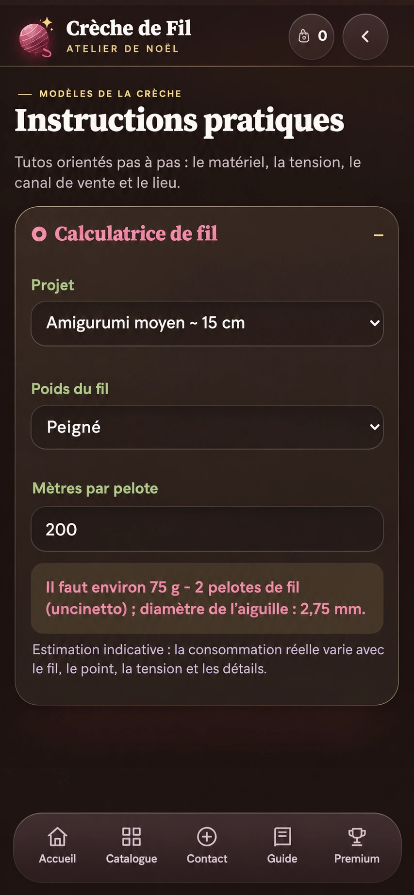 Application Atelier de Noël : Calculateur de fil