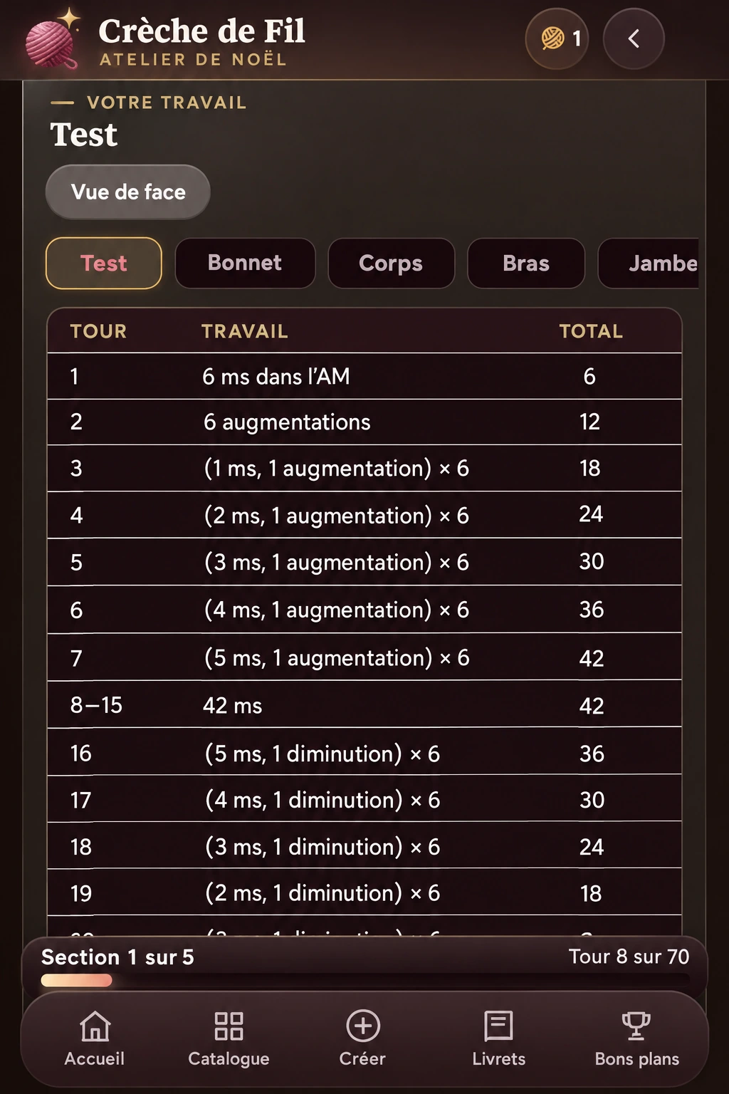Application Atelier de Noël : patron sous forme de tableau