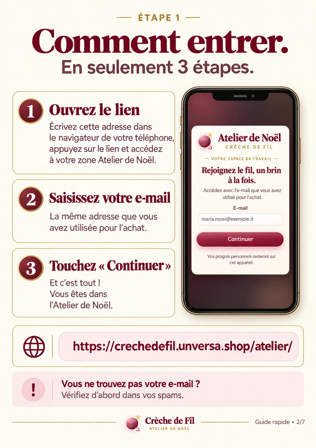 Comment participer : écrivez l'adresse, entrez votre e-mail et appuyez sur Continuer