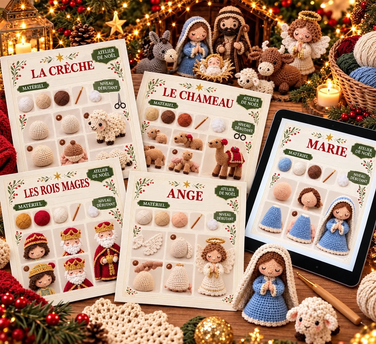 Pages imprimées et tablettes de Crèche de Fil